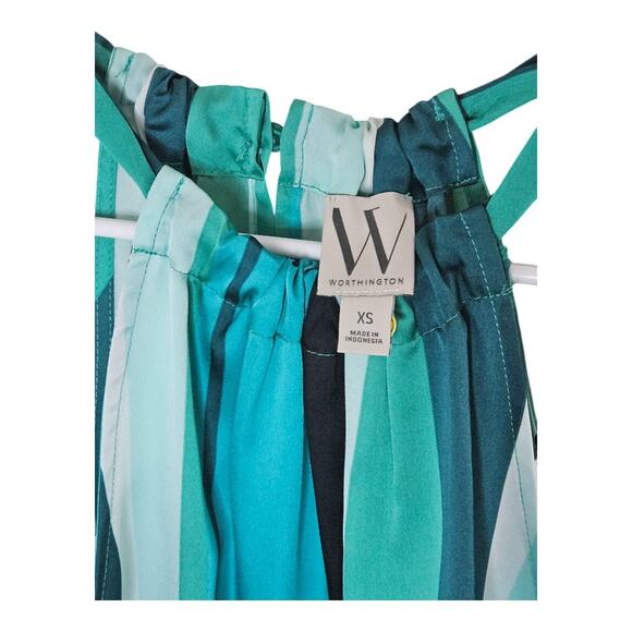 NEW Worthington Women's Satin Stripe Halter Neck Top Green&Turquoise (Size: XS) - Picture 3 of 5
